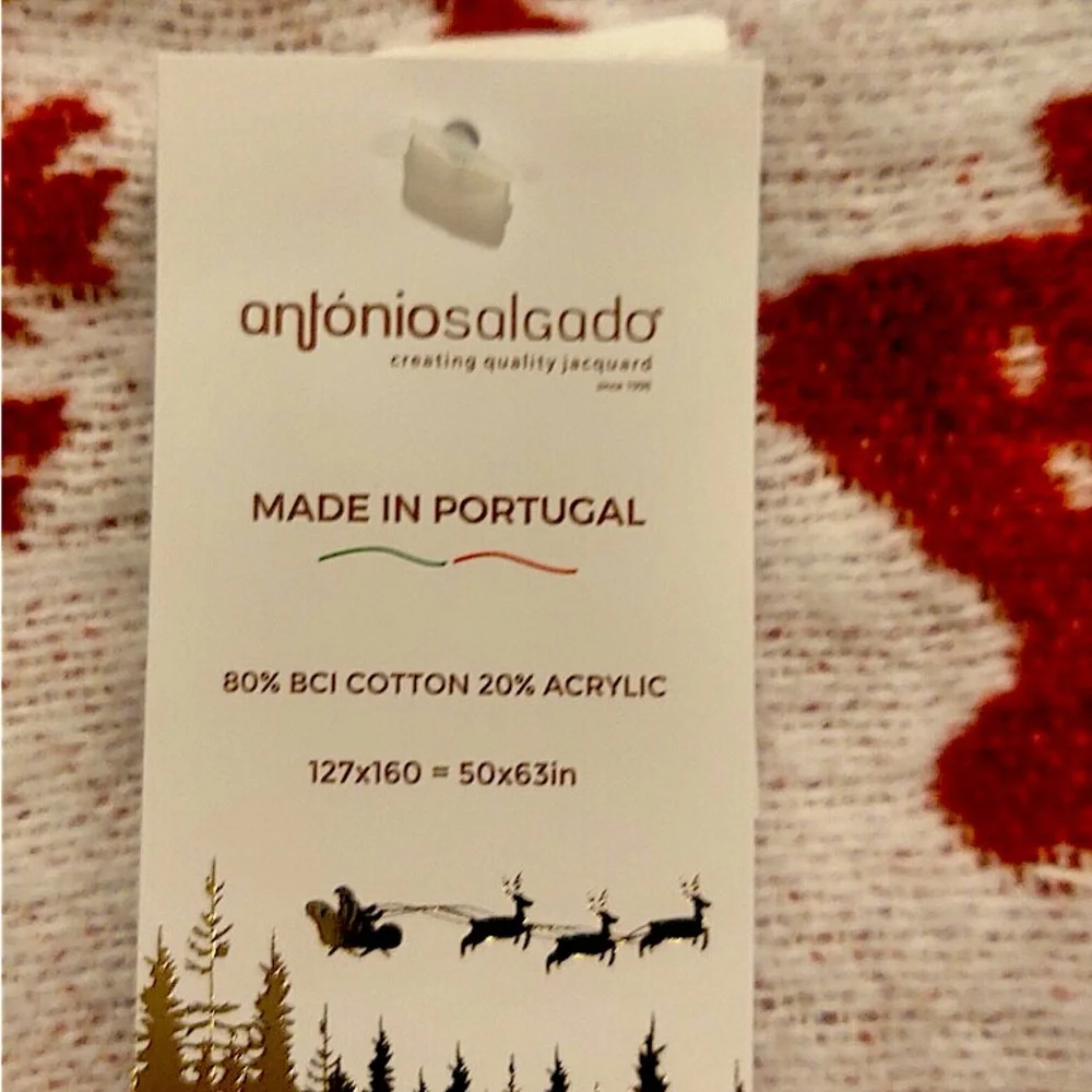 MADE IN PORTUGAL Reversible Holiday Blanket Throw -Reindeer/Snowflakes